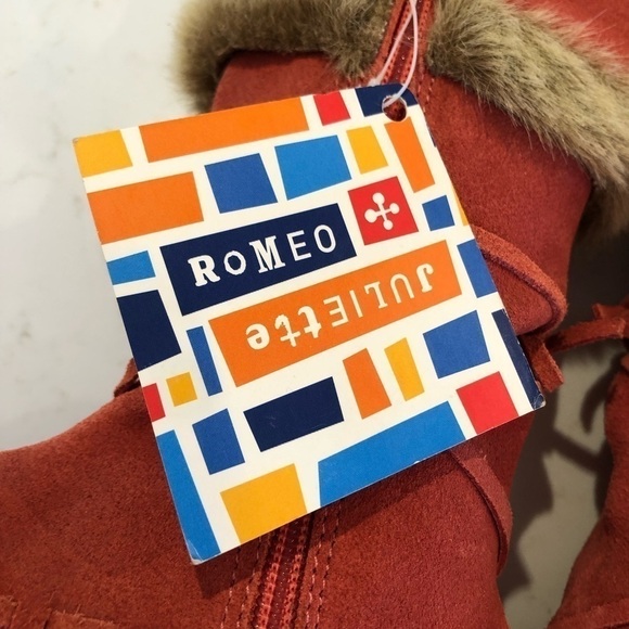 NEW Romeo Juliette Peach Cottage Leather Suede Furry Floral Embroider Tall Boots - Picture 11 of 14